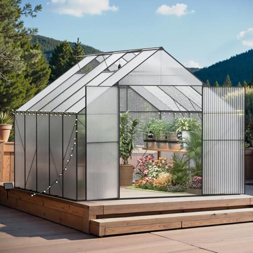 10x10 ft greenhouse for outdoors, heavy-duty polycarbonate greenhouse, view 9