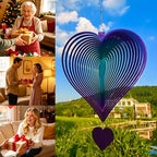 DJUAN 15in Large Heart Wind Spinner Garden Decor,Gifts for Women,Mom and Grandma,Mother's Day,Birthdays, Purple-Green Stainless Steel Hanging Yard Art Outdoor & Indoor Decorations