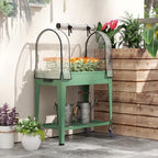 outsunny raised garden bed with greenhouse cover, lockable, front angle view