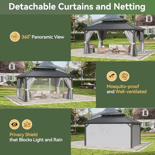 aoxun 12x16ft hardtop gazebo metal gazebo with galvanized, view 9