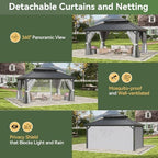 aoxun 12x16ft hardtop gazebo metal gazebo with galvanized, view 9