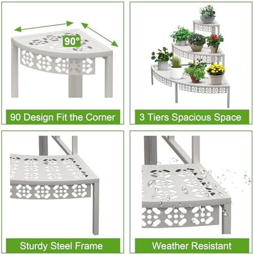 aboxoo 3-tier metal plant stand, stair-step corner shelf, side view