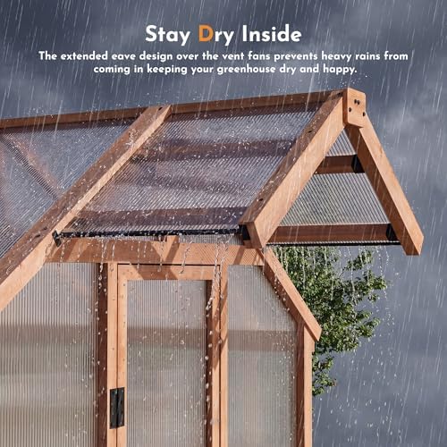 modern shade everbloom 6.5'x8' wooden greenhouse, 8' extra-tall, front angle view