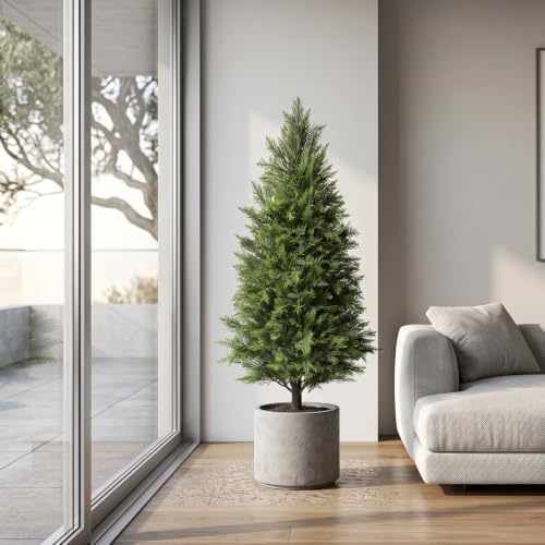 aokiie 3ft artificial cedar tree for outdoors, uv showing dimensions