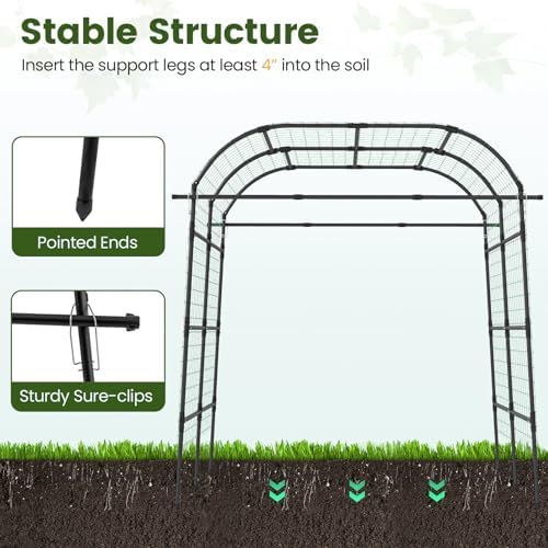 giantex metal garden arch trellis for climbing plants showing dimensions