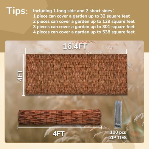 brown 4ft x16.4ft reed fencing roll bamboo privacy, close-up detail