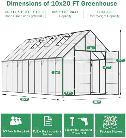 20x10x10 ft large greenhouse for outdoor, easy assembly, front angle view
