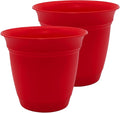 The HC Companies 10 Inch Eclipse Round Planter Pots with Drainage Holes & Attached Saucer, Lightweight UV-Resistant Plastic Indoor & Outdoor Planters, 2-Pack Flower Pots for Garden & Home Decor, Red