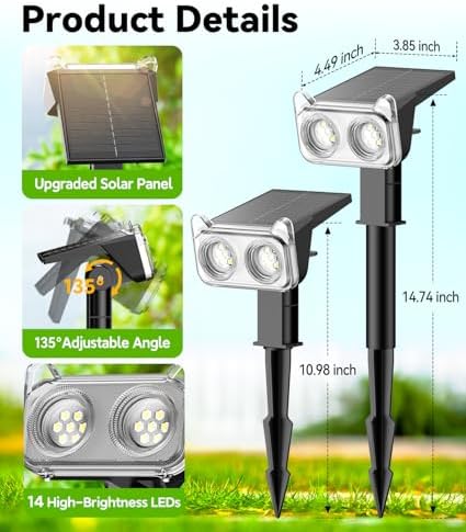 LETMY Solar Lights Outdoor Waterproof IP65, 6 Pack Solar Spot Lights Outdoor With 14 Big LEDs, 2-in-1 Wall Lights & 2 Modes Solar Powered Landscape Spotlights for Garage Pathway Yard Decor Garden Gift