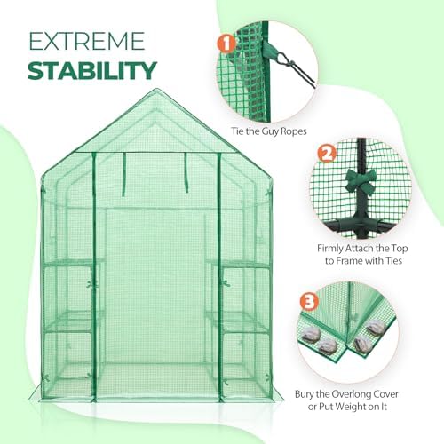 eagle peak walk in 3-tier greenhouse with wire shown in use