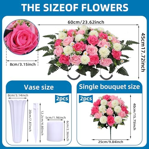 lodou 3pack cemetery decorations for grave large headstone, side view