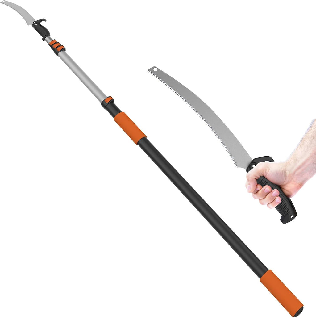 LAANPOLE 26FT Pole Saw, Telescoping Tree Trimmer with 5-20FT Extension Pole, Manual Branches Pruner for Backyard, Orange
