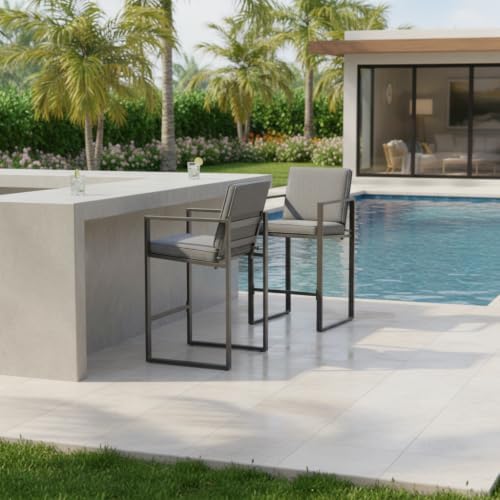 outdoor bar stools set of 2, 27" metal, front angle view