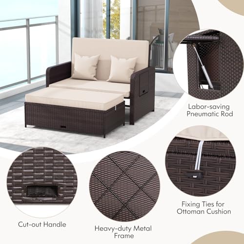 nightcore wicker patio outdoor daybed, outdoor chaise lounger, front angle view