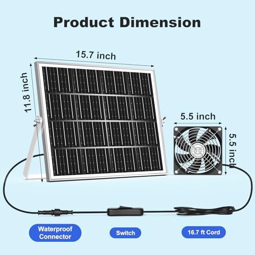 5.5" solar chicken coop fan 3 kit, 30w shown in use