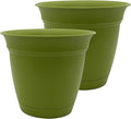 The HC Companies 20 Inch Eclipse Round Planter Pots with Drainage Holes & Attached Saucer, Lightweight UV-Resistant Plastic Indoor Outdoor Planters, 2-Pack Flower Pots for Garden & Home Decor, Peridot