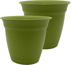The HC Companies 20 Inch Eclipse Round Planter Pots with Drainage Holes & Attached Saucer, Lightweight UV-Resistant Plastic Indoor Outdoor Planters, 2-Pack Flower Pots for Garden & Home Decor, Peridot