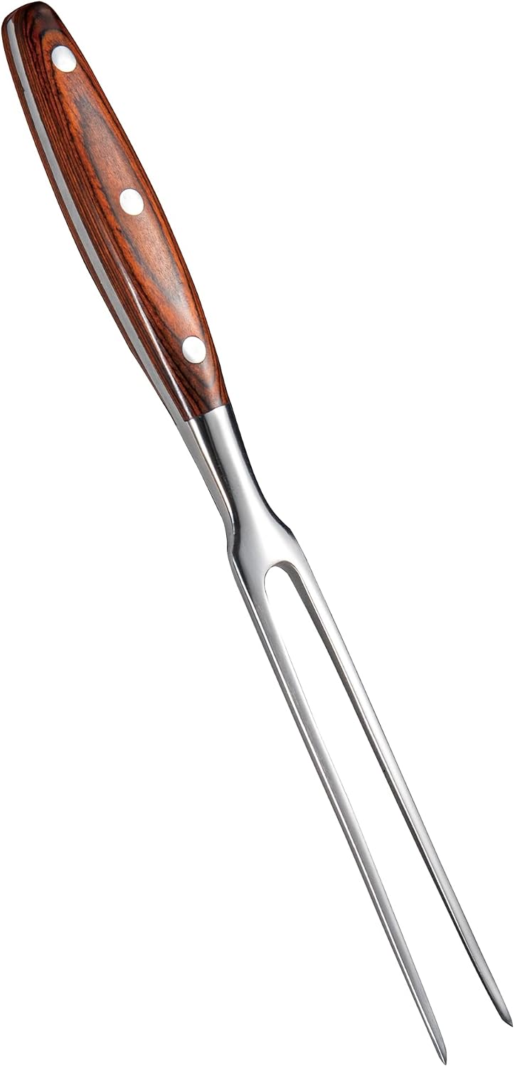 IMEEA 11.6 Inch Meat Carving Fork Stainless Steel Two Prong Fork with Wooden Handle BBQ Meat Fork for Turkey, Chicken, Beef, Roasting and Serving