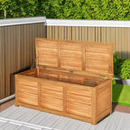 tangkula 46 gallon acacia wood deck box, garden shown in use