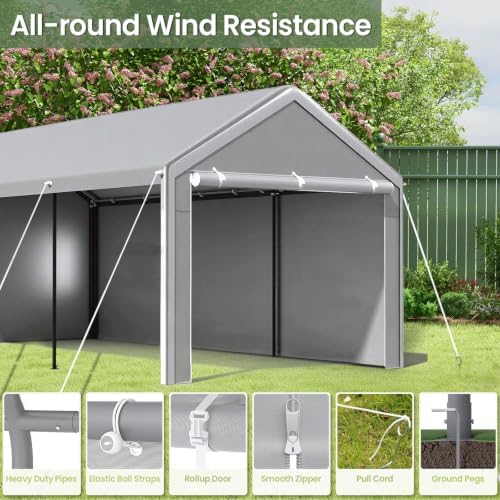 10x20 carport with sidewalls, portable garage canopy for showing dimensions
