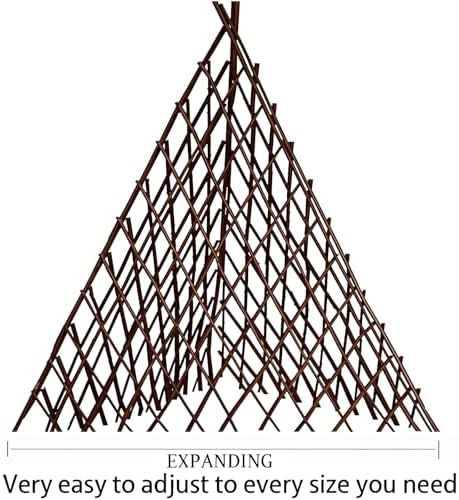 expandable teepee willow fence, teepee trellis pyramid plant showing dimensions