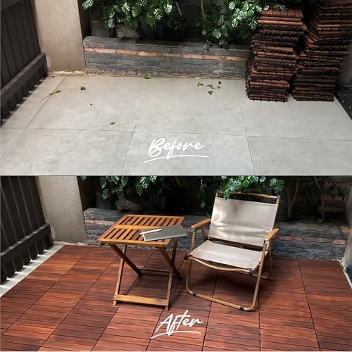 acacia wood interlocking deck tiles, patio & backyard, view 12