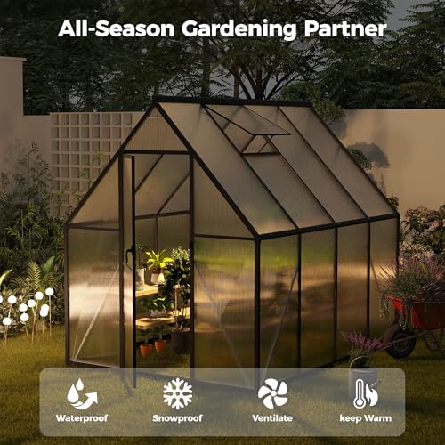 6x8 ft greenhouse for outdoors, polycarbonate greenhouse with, close-up detail