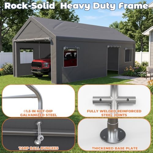 13x25 ft heavy duty carport, portable garage car, side view