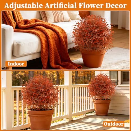 yangrass 2 pack fall artificial cedar topiary balls, side view