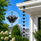 10ft rain chain for gutters, black aluminum daffodil on a desk or shelf