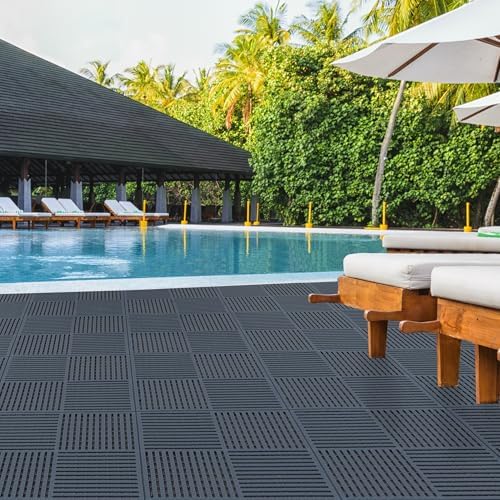 modular interlocking tiles double non-slip 12"x12" dark gray, front angle view