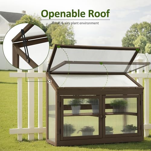 mcombo wooden cold frame garden greenhouse flower planter showing dimensions