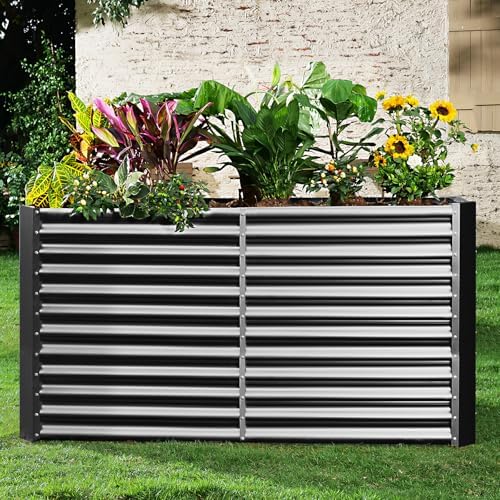 land guard 8x4x3ft rectangular galvanized raised garden beds, front angle view