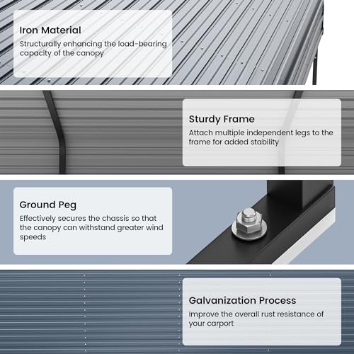 real relax 12'x20' heavy duty metal carport, grey, package contents