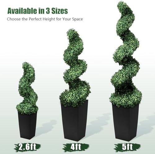 mavis's diary 5ft artificial spiral topiary trees, set, front angle view