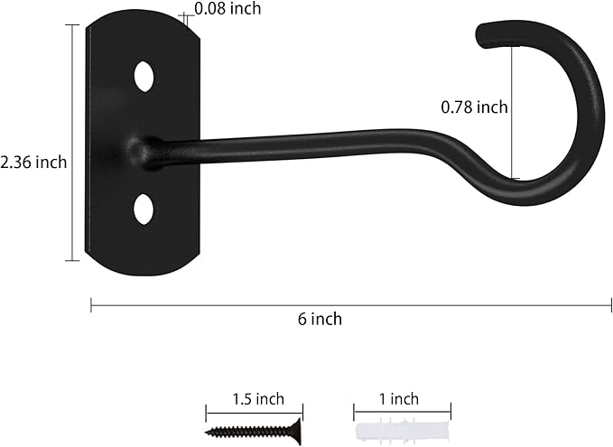 8Pcs Hanging Plant Bracket 6inch Metal Plant Hook Shepherds Hook Decorative Wall Plant Hanger for Hanging Lanterns, Bird Feeder, Flower Basket, Home Decor Indoor & Outdoor Black