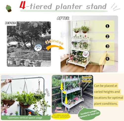lumizone foldable 4-tier plant stand with wheels indoor, side view