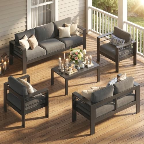 aluminum patio furniture set, all weather patio sofa, front angle view
