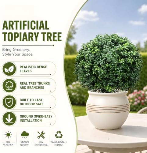 24 inch artificial boxwood topiary trees, set of on a desk or shelf