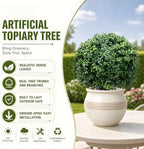 24 inch artificial boxwood topiary trees, set of on a desk or shelf