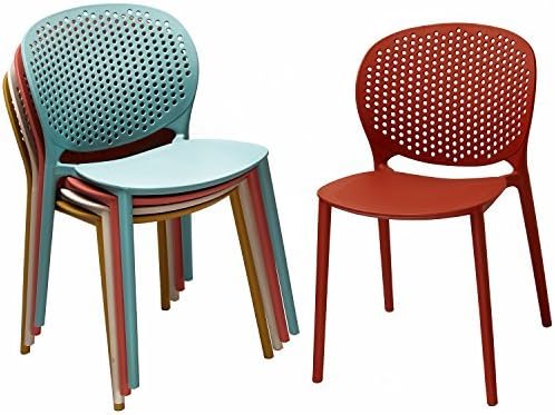 2xhome Set of 4 Patio Dining Chairs | Modern Stackable Outdoor Pool Side Chair | Weather Resistant Plastic for Yard, Porch, Balcony, Kitchen, White