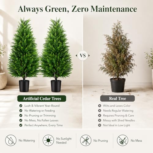 artificial topiary cedar trees, 3ft tall, set of showing dimensions
