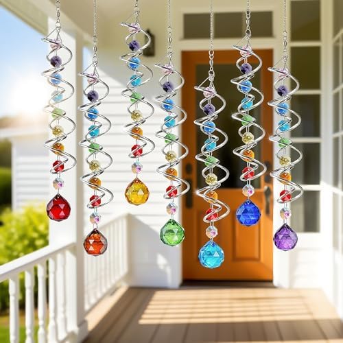 crystal gazing ball spiral wind spinner suncatcher garden, front angle view