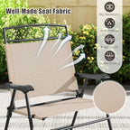 GIANTEX Set of 4 Patio Folding Chairs, Outdoor Dining Chairs for Camping, Beach, Backyard, Deck, Portable Dining Chair w/Armrest and Metal Frame, Beige