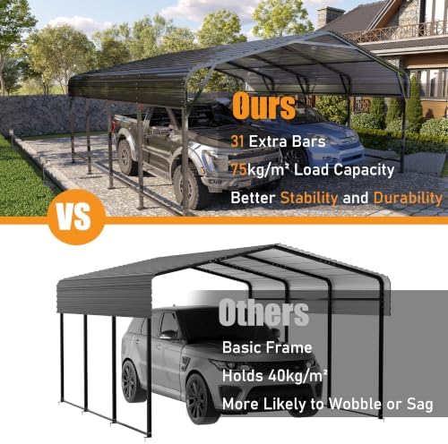 mnlr 20x20 ft heavy duty metal carport with, side view