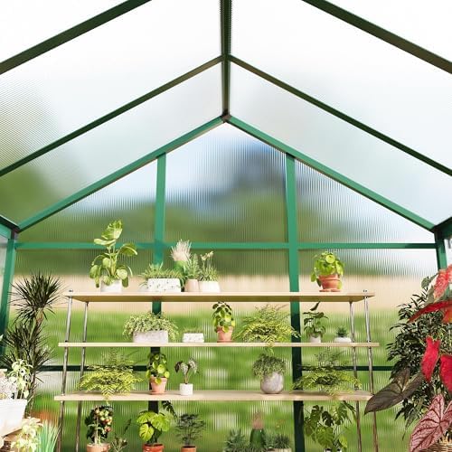12 ft greenhouse, outdoor sliding door, polycarbonate greenhouse, front angle view