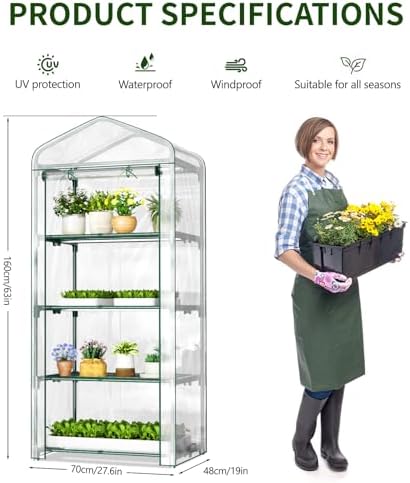 sunyrisy 4 tier indoor/outdoor greenhouse with grow lights, close-up detail
