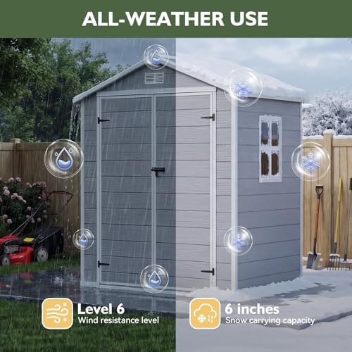 aoxun 6×4 ft resin shed with reinforced floor, side view