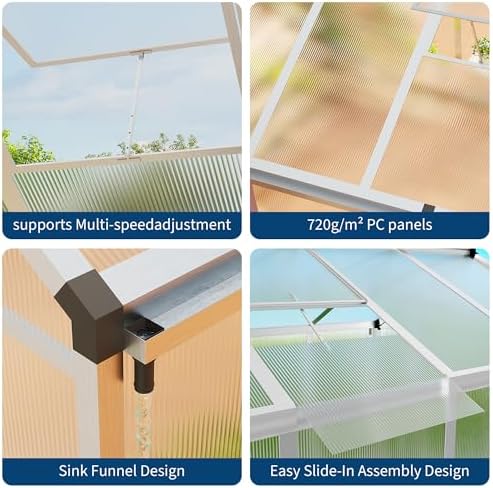 6x10 ft greenhouse, easy assembly aluminum polycarbonate greenhouses showing dimensions