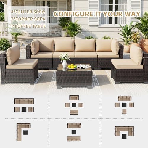 leveleve 7 pieces outdoor patio furniture sets,rattan conversation shown in use